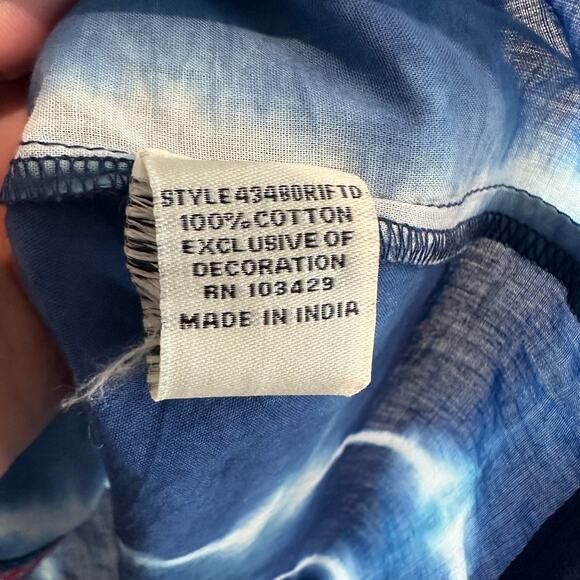 Caffe Marrakesh Embroidered Tie Dye Tassel Blouse Blue M - Picture 5 of 8